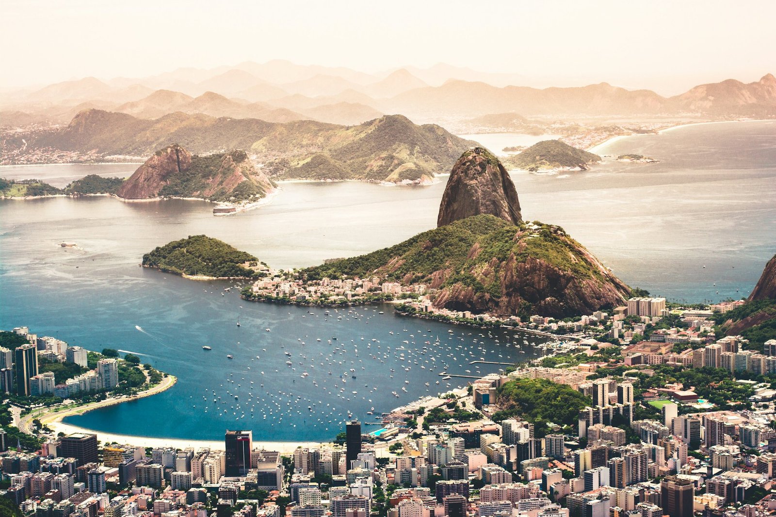 Rio de Janeiro coastline seen from above at dusk